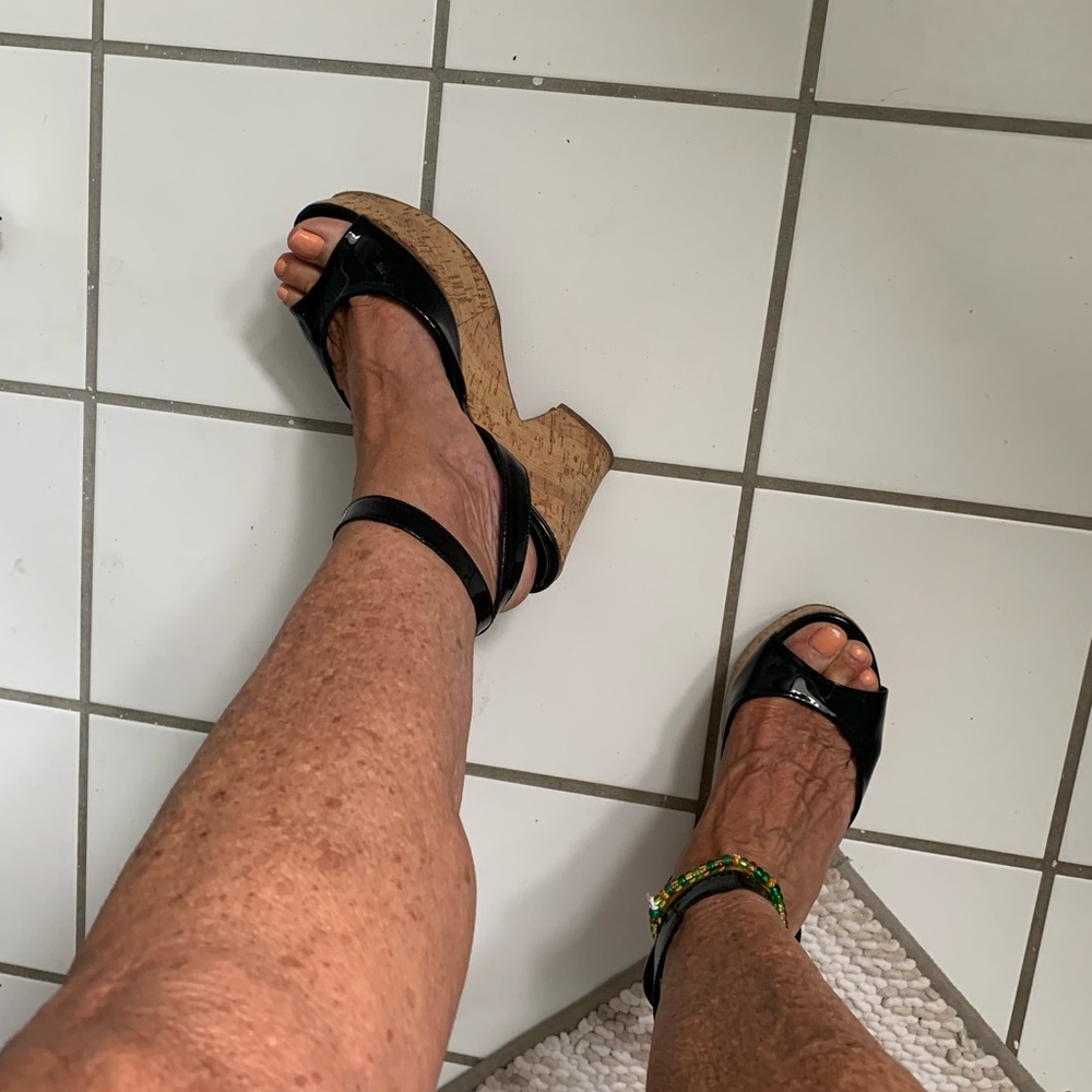 Donna Karen patent leather platforms